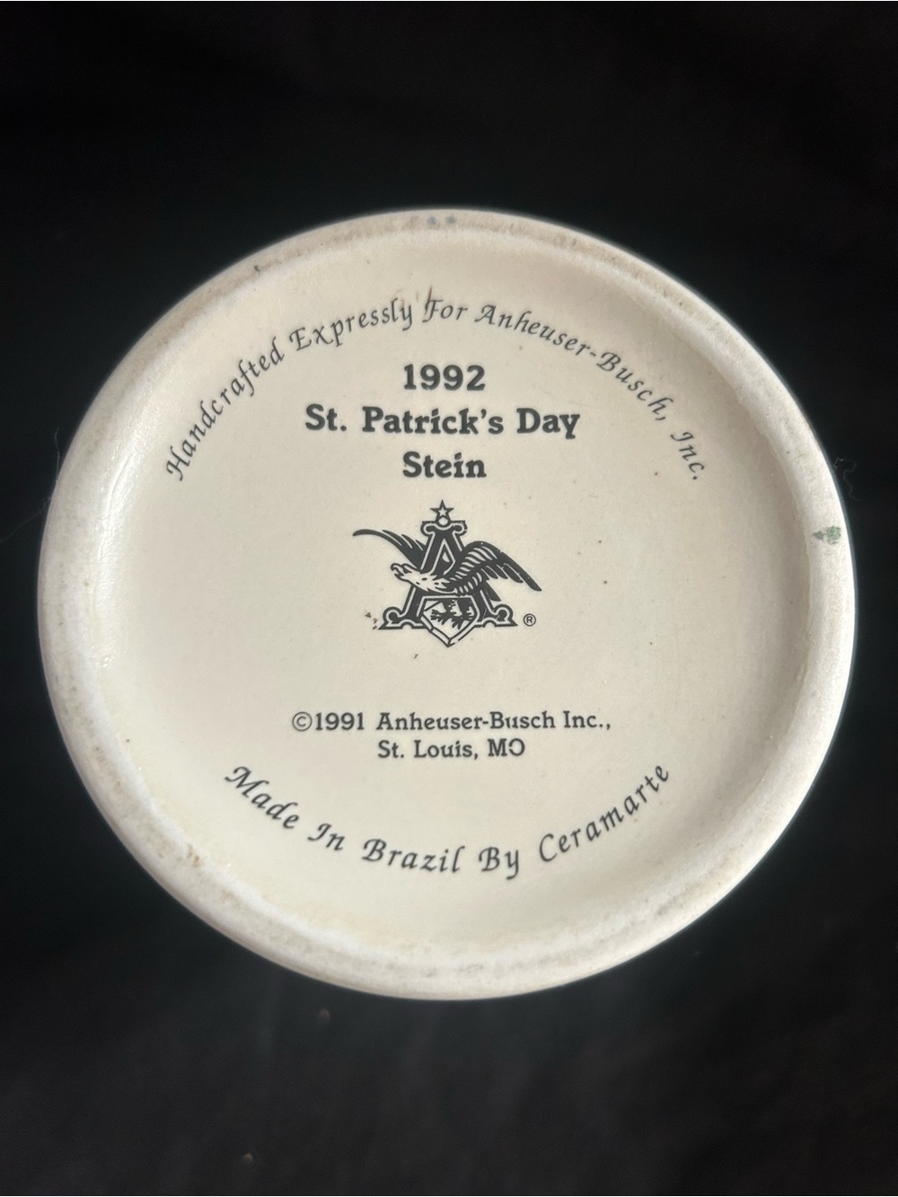 Anheuser-Busch 1992 St. Patrick's Day Stein - White/Cream